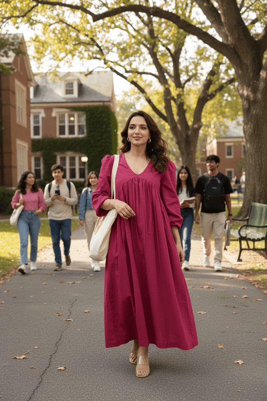 Gathered Maxi Dress - Maroon