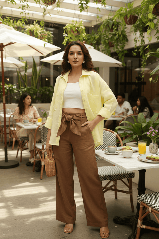 Double Pocket Linen Shirt - Yellow