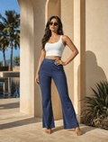 4-Way Stretch Flare Pants - Navy Blue