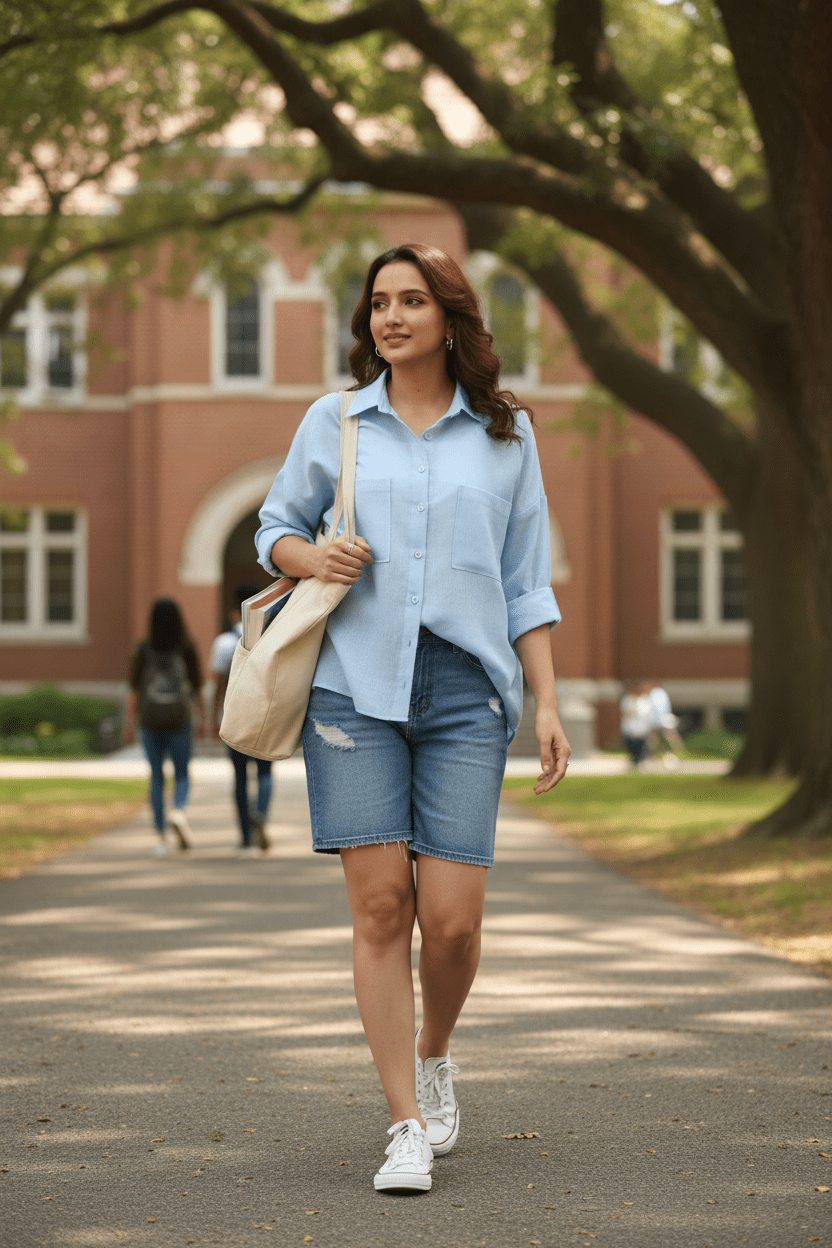 Double Pocket Linen Shirt - Blue
