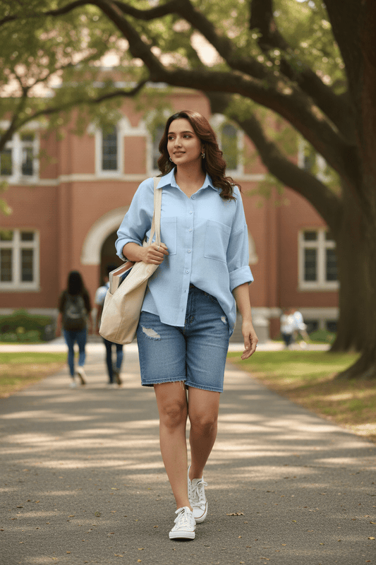 Double Pocket Linen Shirt - Blue