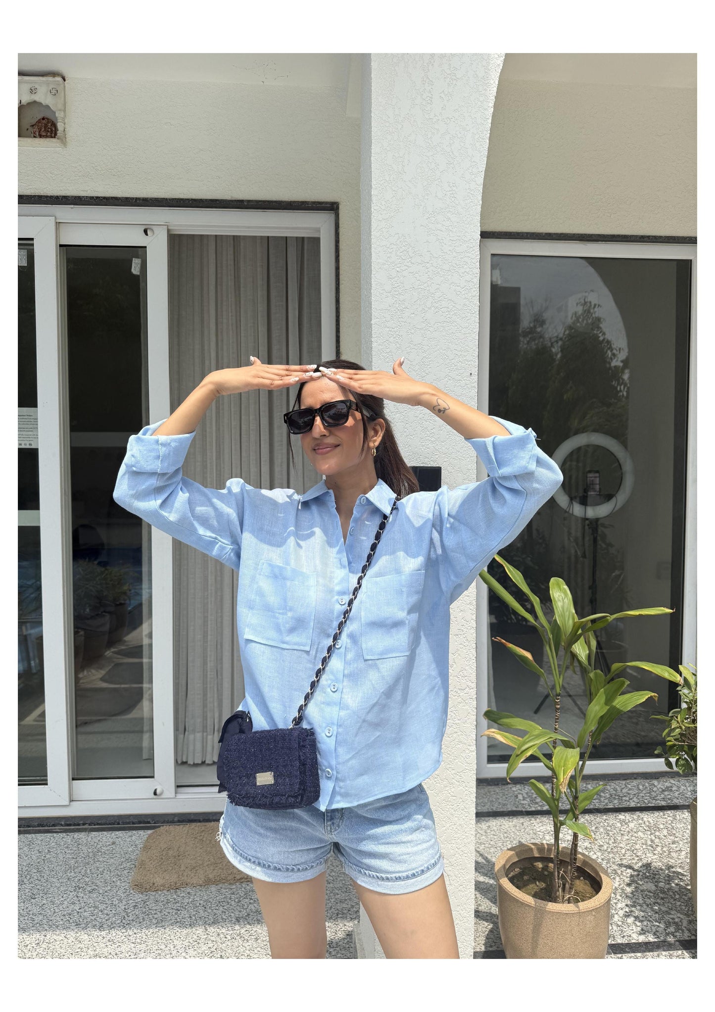 Double Pocket Linen Shirt - Blue