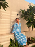 Gingham Full Dress - Blue