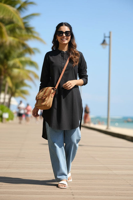 High Low Midi Kurta - Kohl Black