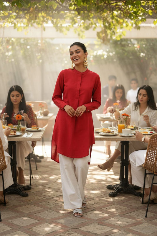 High Low Midi Kurta - Red