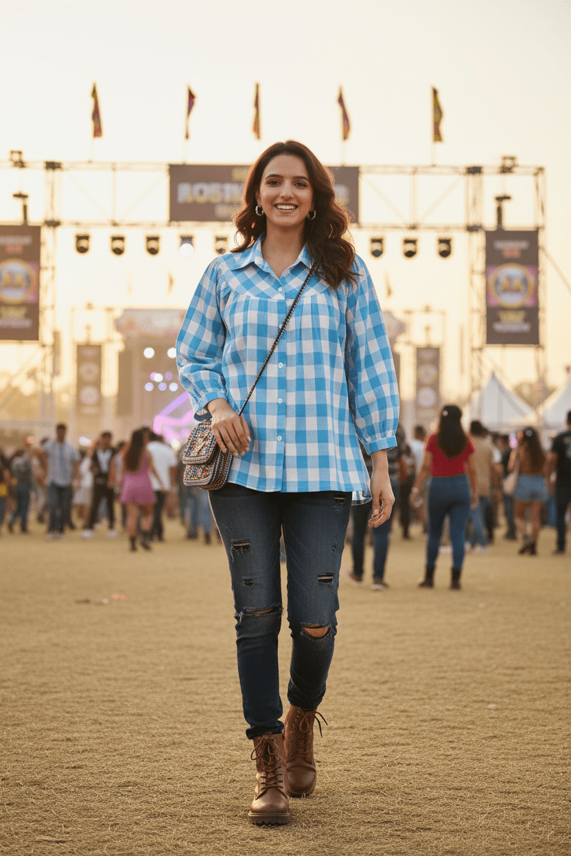 Gingham Check Shirt - Blue