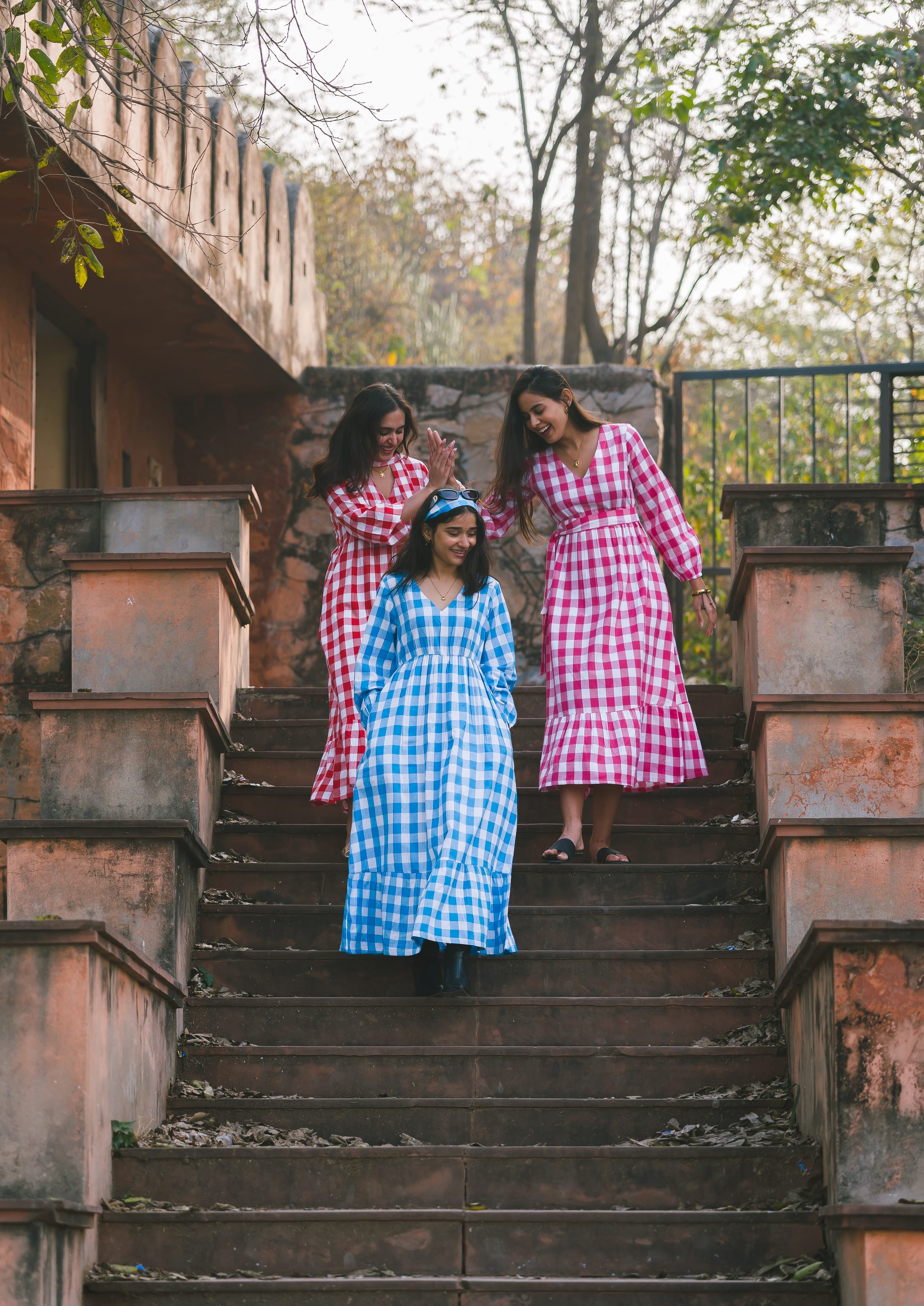 Gingham Full Dress - Blue