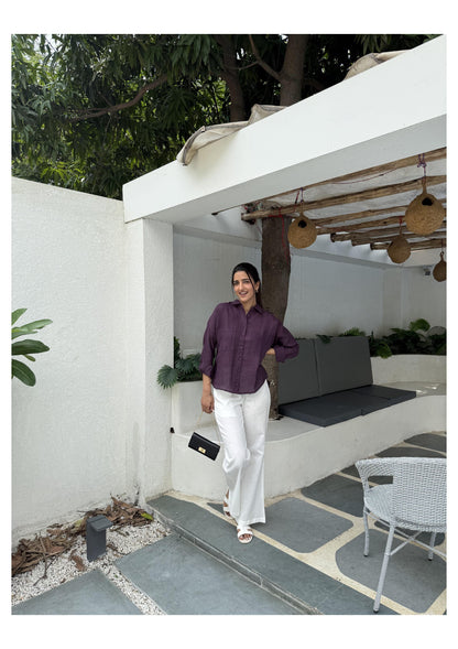 Double Pocket Linen Shirt - Jamun