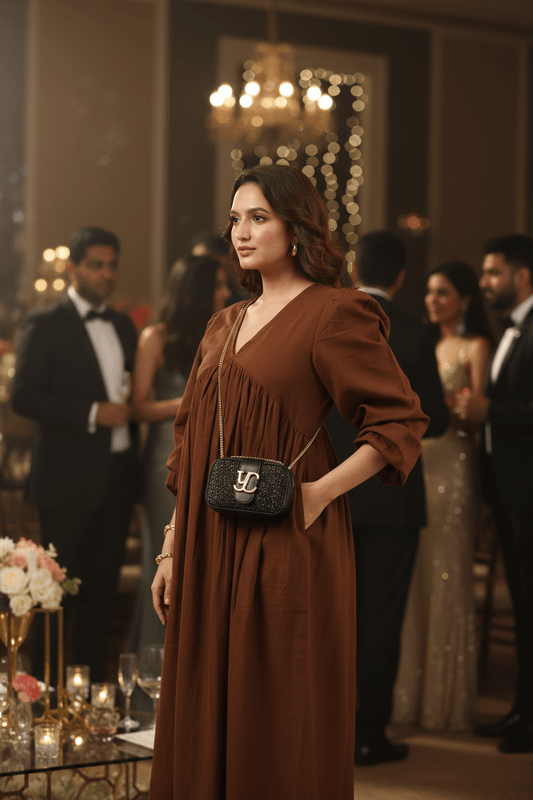 Gathered Maxi Dress - Earth Brown