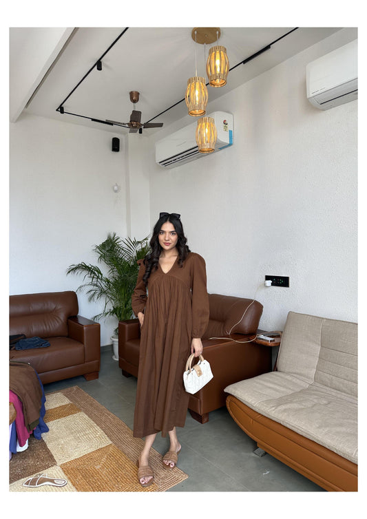 Gathered Maxi Dress - Earth Brown