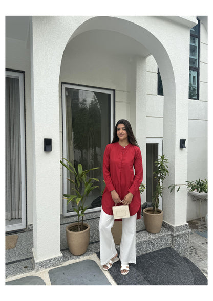 High Low Midi Kurta - Red